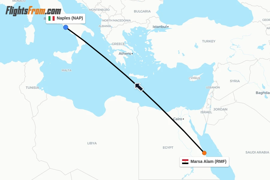 Flights from Marsa Alam to Naples route map