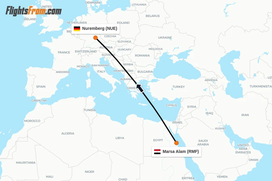 Flights from Marsa Alam to Nuremberg route map