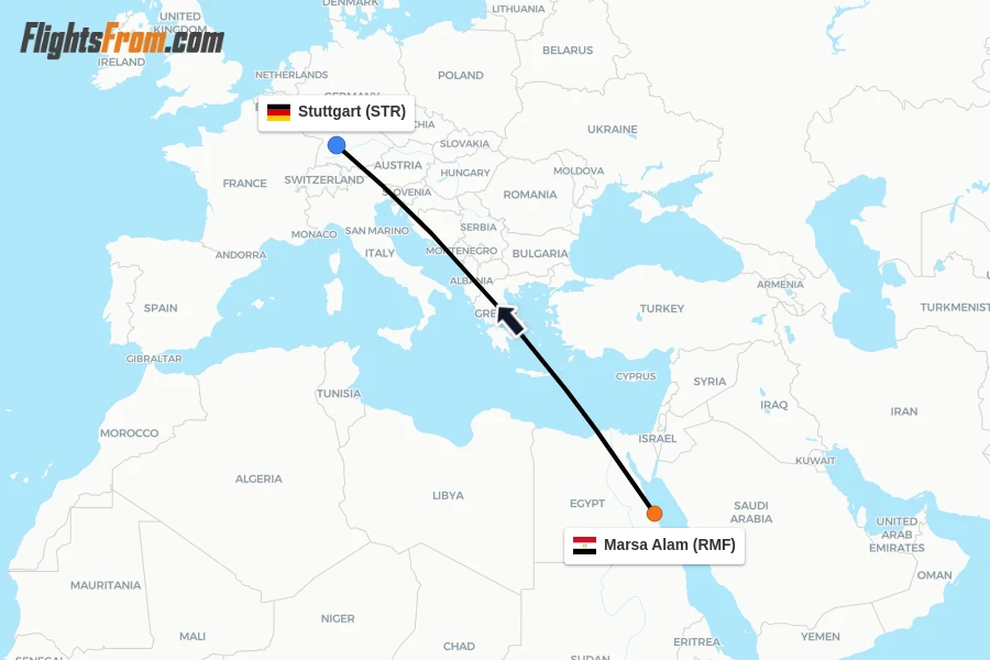 Flights from Marsa Alam to Stuttgart route map