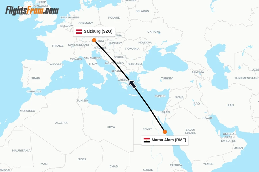 Flights from Marsa Alam to Salzburg route map