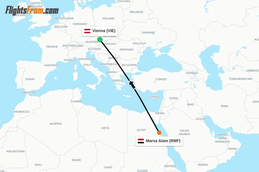 Flights from Marsa Alam to Vienna route map