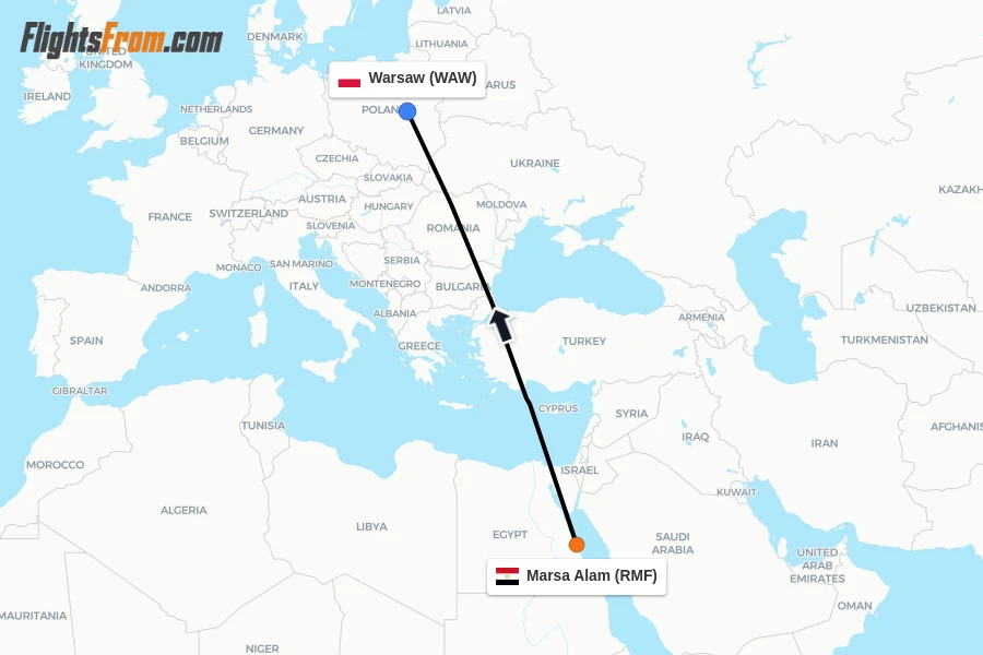 Flights from Marsa Alam to Warsaw route map