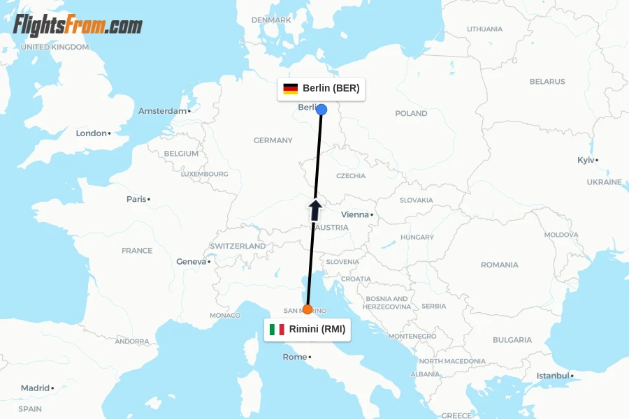 Flights from Rimini to Berlin route map