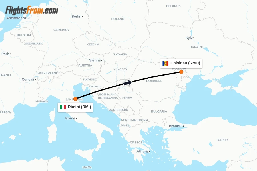 Flights from Rimini to Chisinau route map