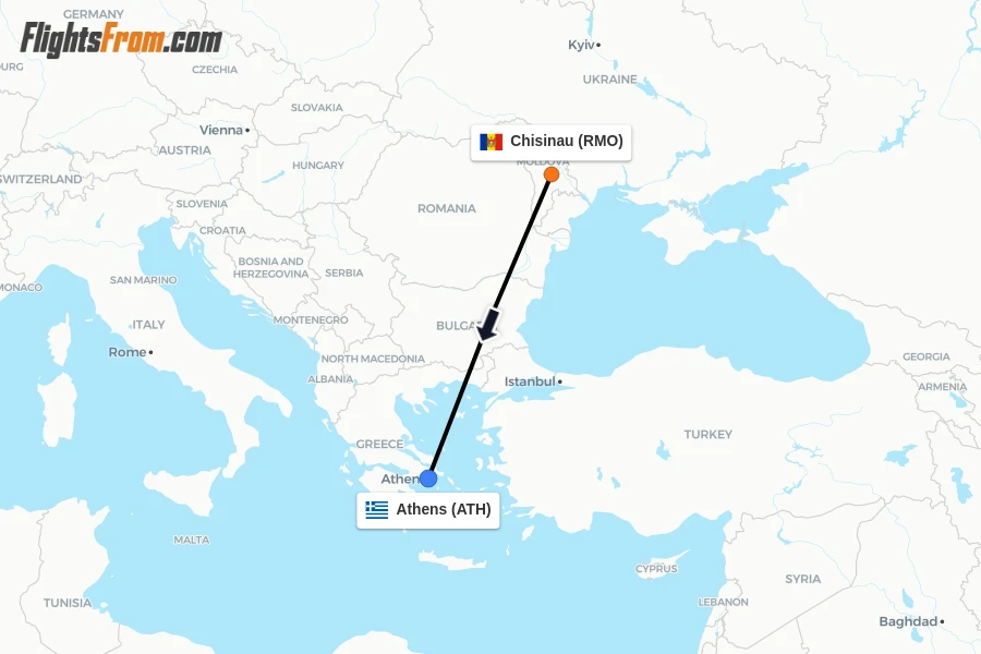 Flights from Chisinau to Athens route map