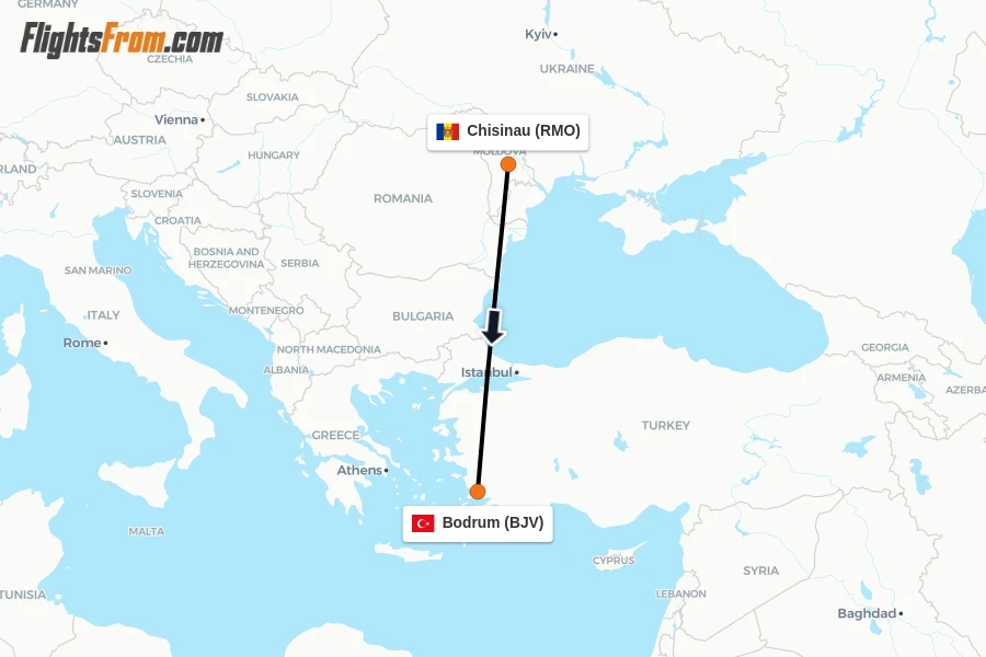 Flights from Chisinau to Bodrum route map
