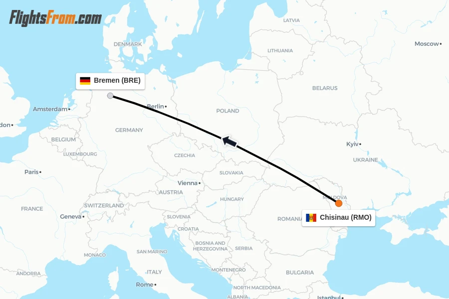 Flights from Chisinau to Bremen route map