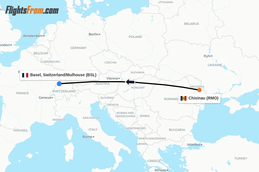 Flights from Chisinau to Basel, Switzerland/Mulhouse route map
