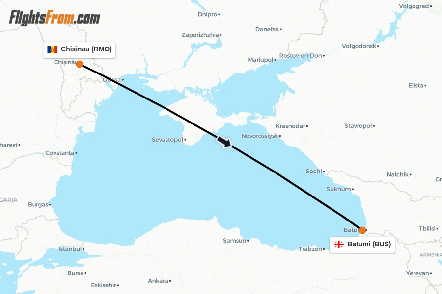 Flights from Chisinau to Batumi route map
