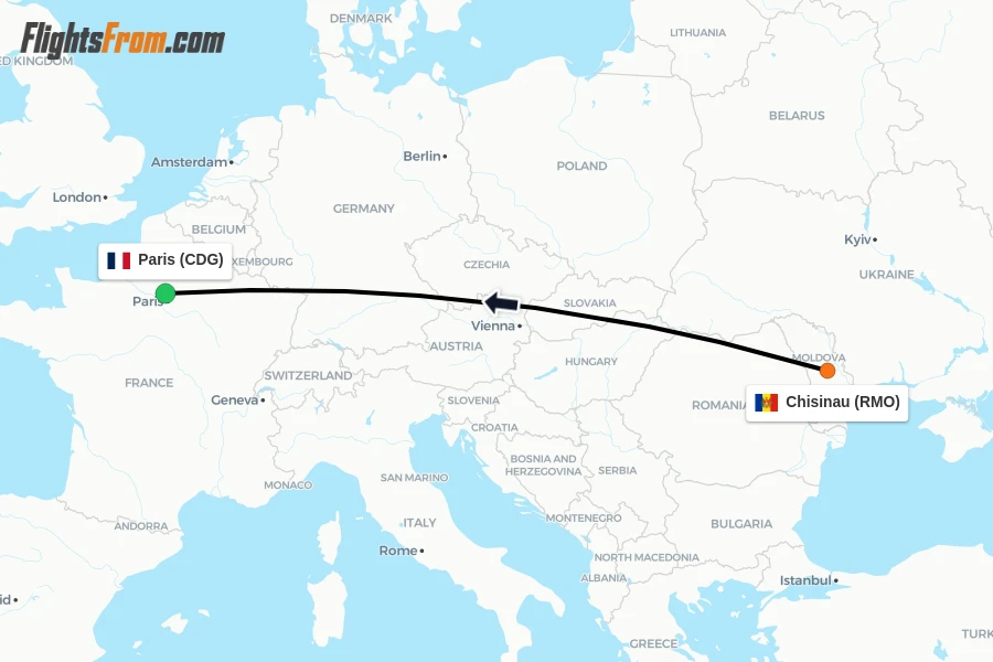 Flights from Chisinau to Paris route map