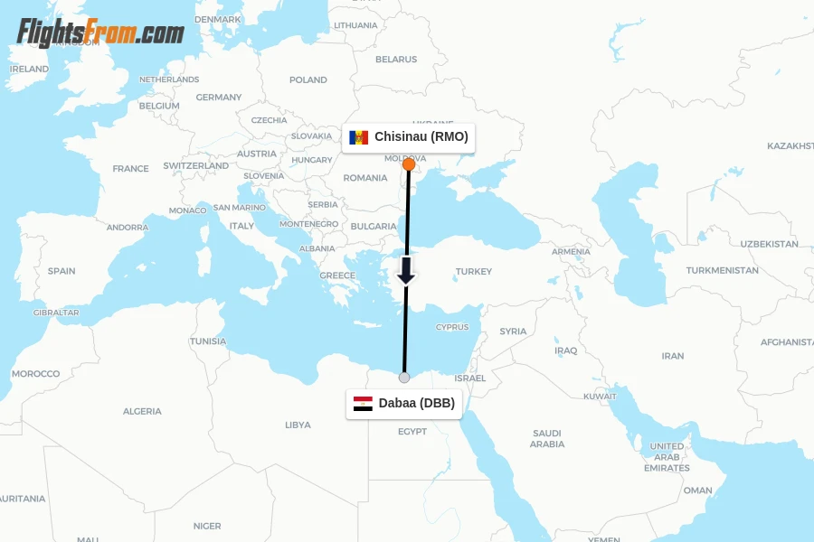 Flights from Chisinau to Dabaa route map