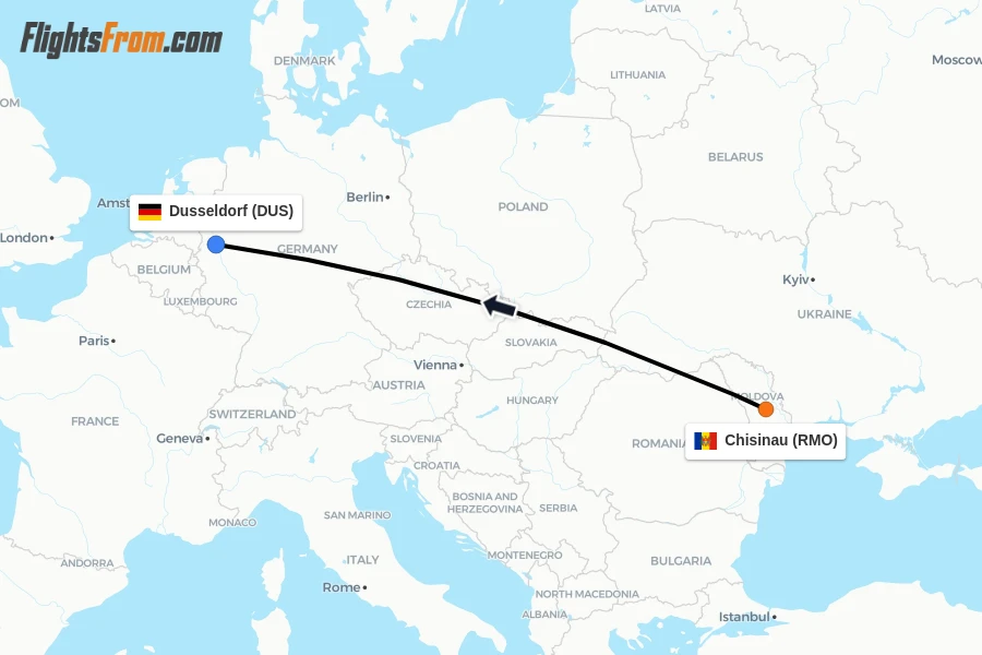 Flights from Chisinau to Dusseldorf route map