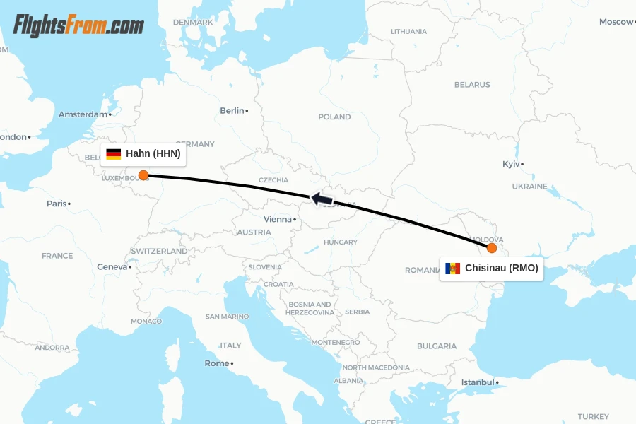 Flights from Chisinau to Hahn route map