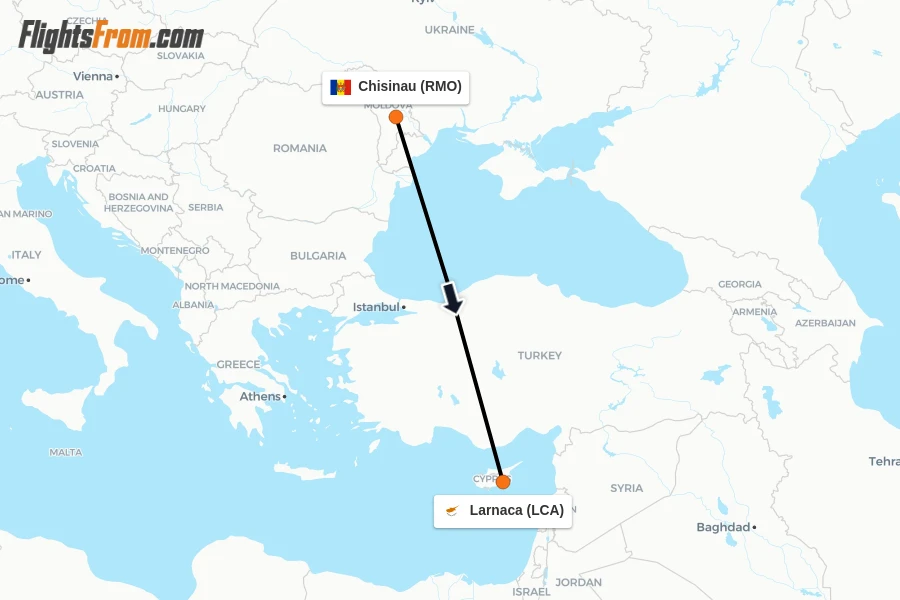 Flights from Chisinau to Larnaca route map