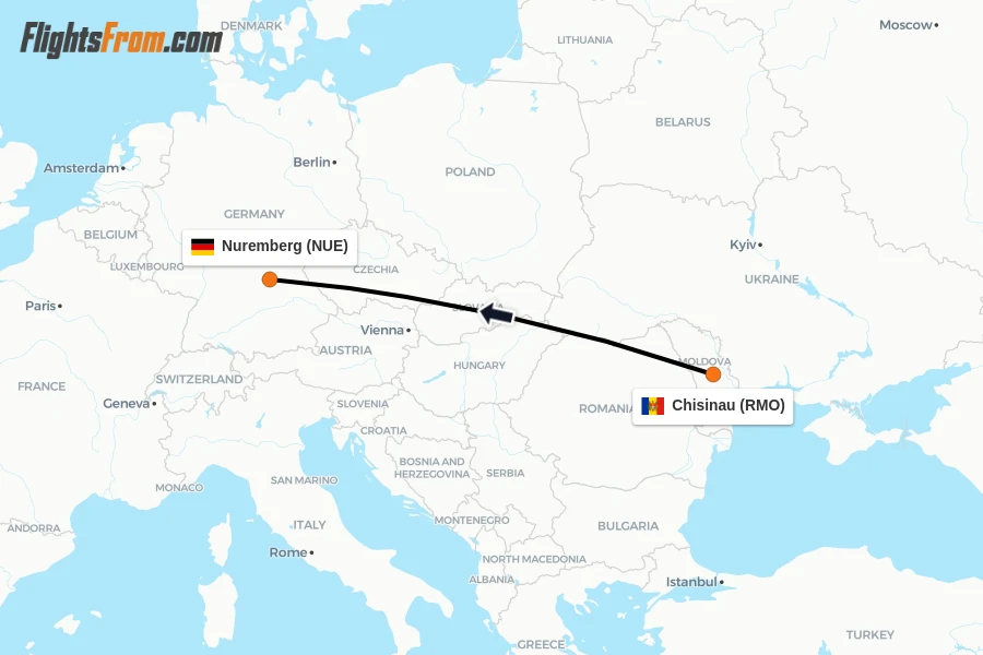Flights from Chisinau to Nuremberg route map