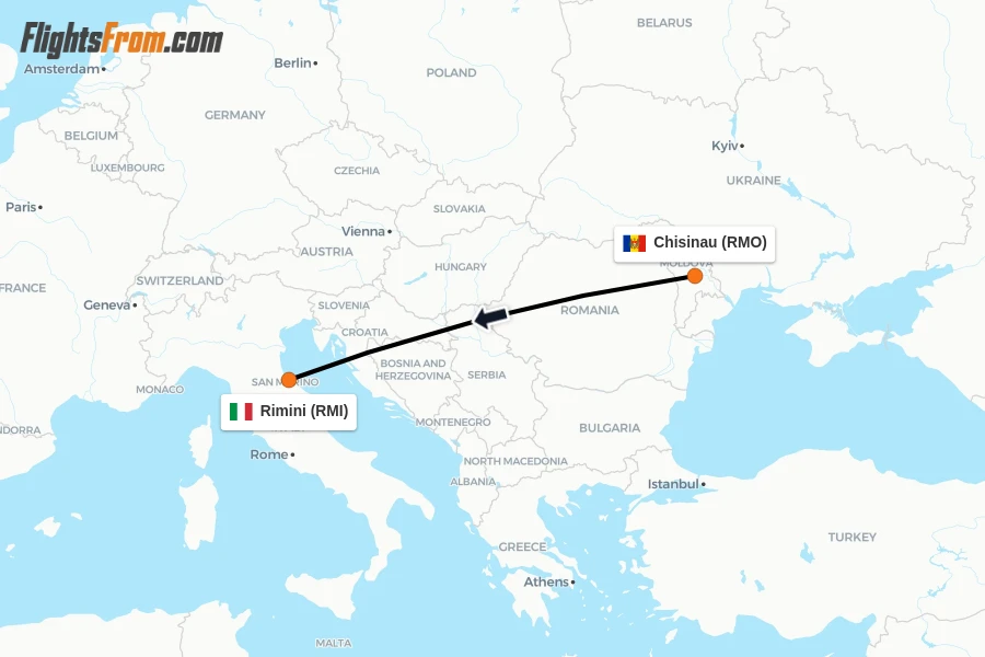 Flights from Chisinau to Rimini route map