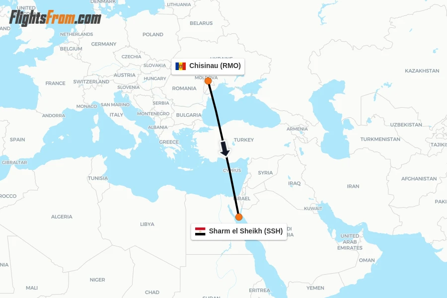 Flights from Chisinau to Sharm el Sheikh route map