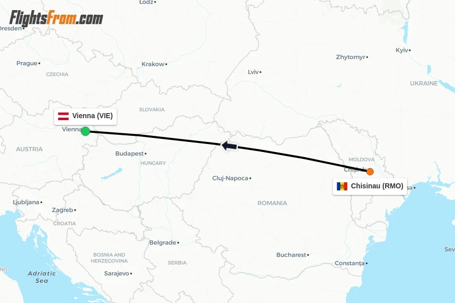 Flights from Chisinau to Vienna route map