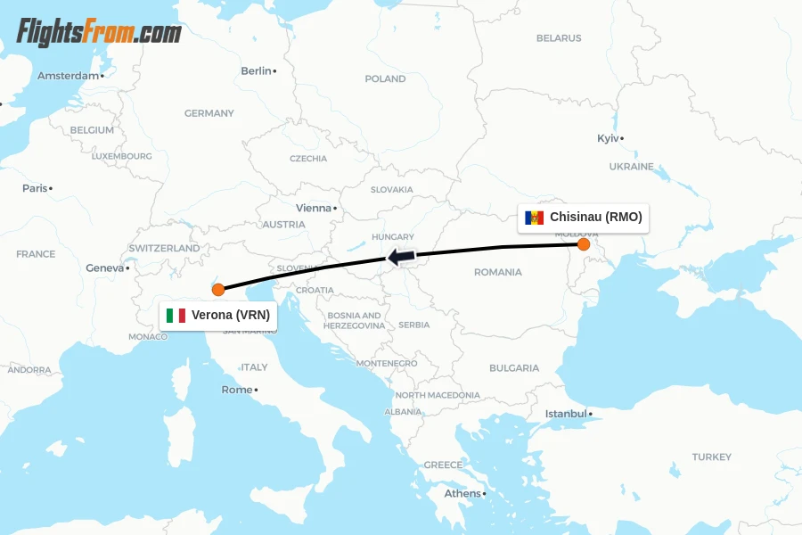 Flights from Chisinau to Verona route map