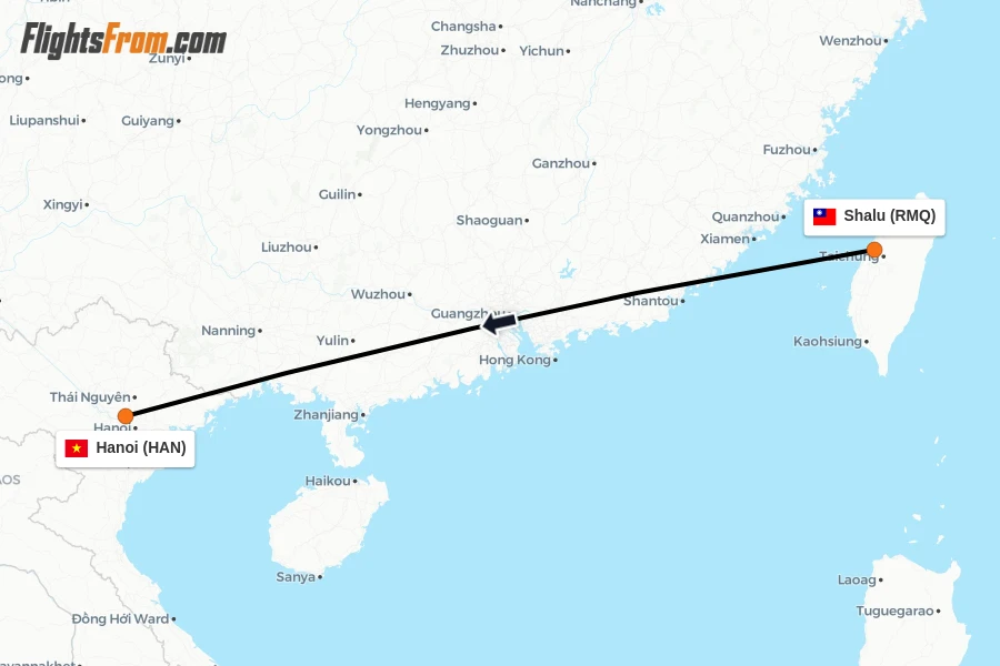 Flights from Shalu to Hanoi route map