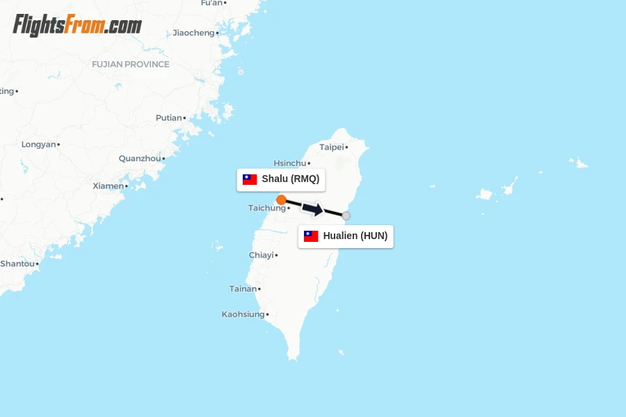 Flights from Shalu to Hualien route map