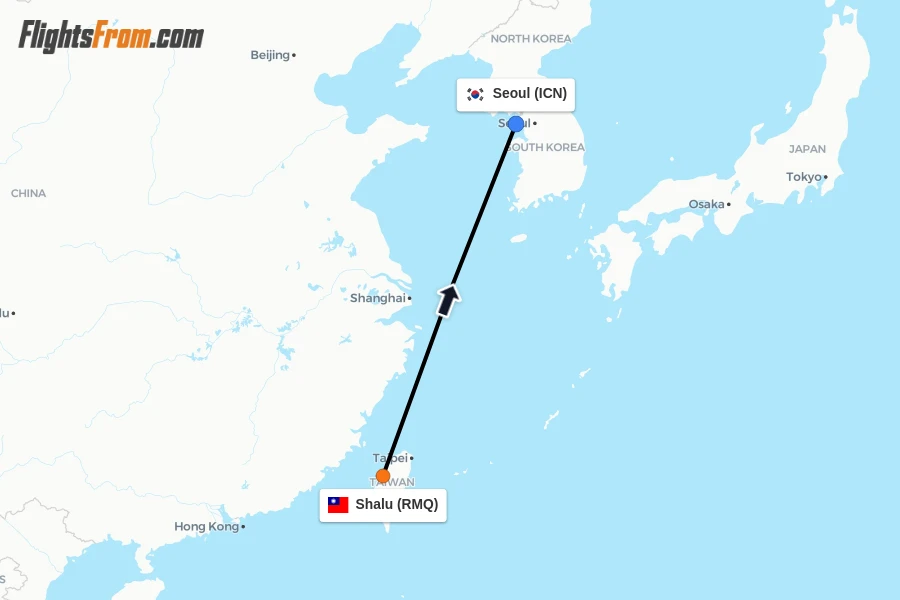 Flights from Shalu to Seoul route map