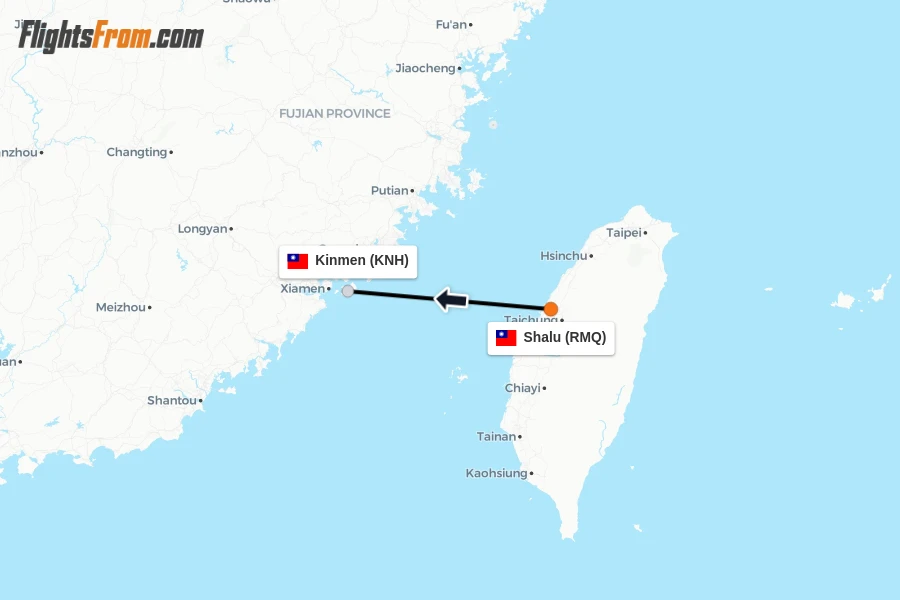 Flights from Shalu to Kinmen route map