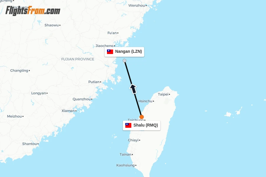 Flights from Shalu to Nangan route map