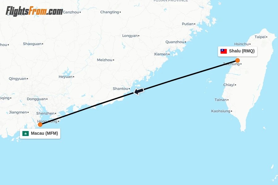 Flights from Shalu to Macau route map