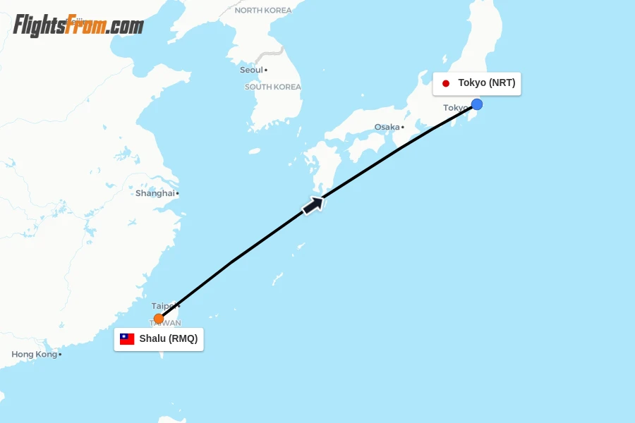 Flights from Shalu to Tokyo route map