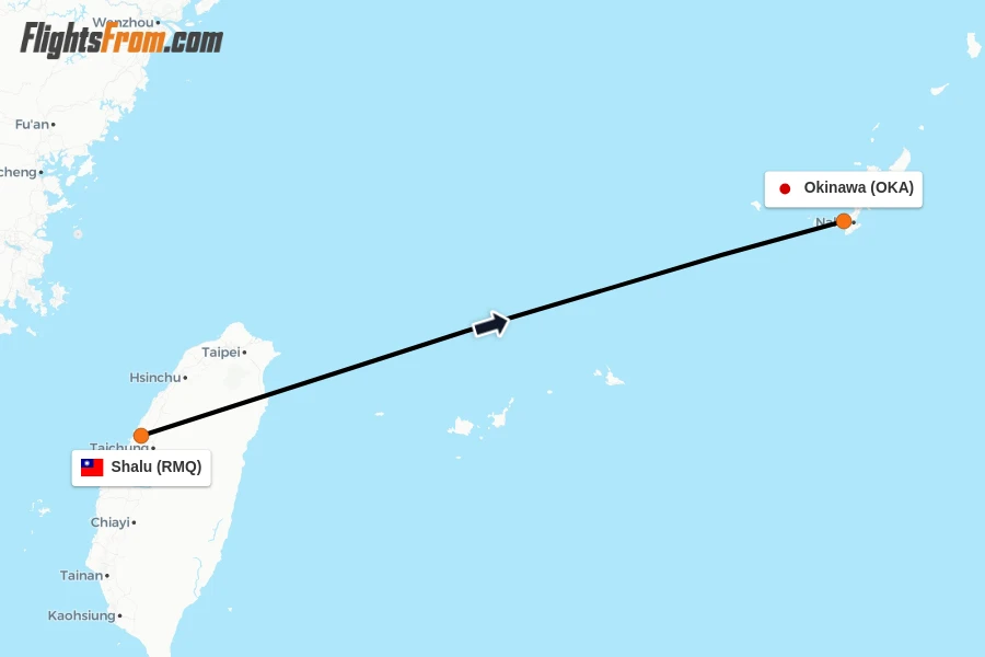 Flights from Shalu to Okinawa route map