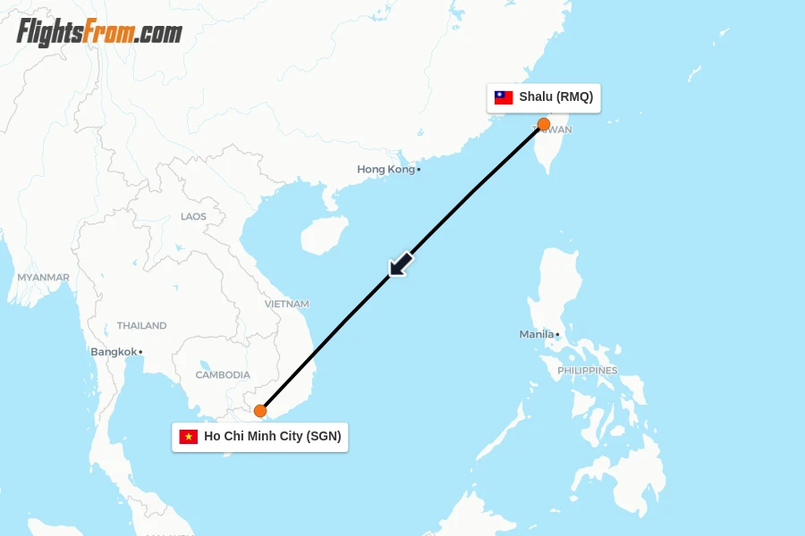 Flights from Shalu to Ho Chi Minh City route map