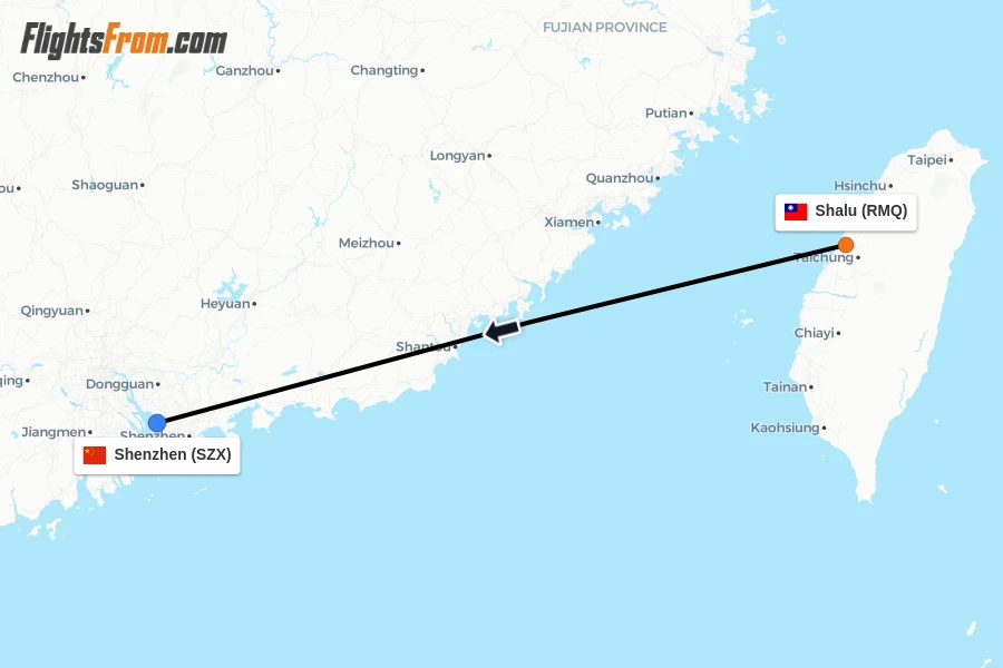 Flights from Shalu to Shenzhen route map