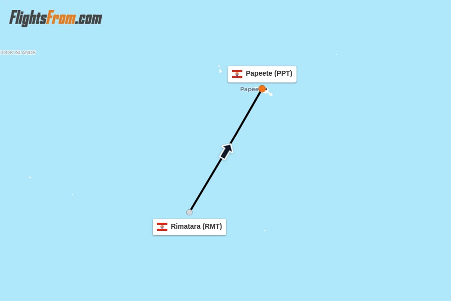 Flights from Rimatara to Papeete route map