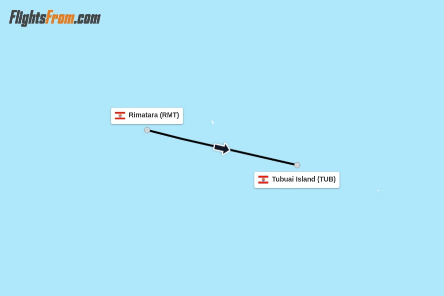 Flights from Rimatara to Tubuai Island route map