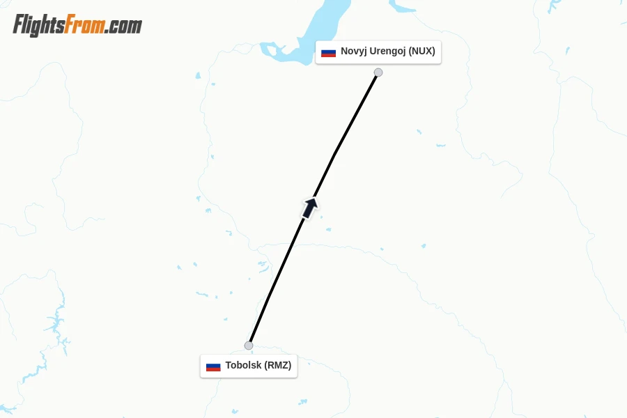 Flights from Tobolsk to Novyj Urengoj route map