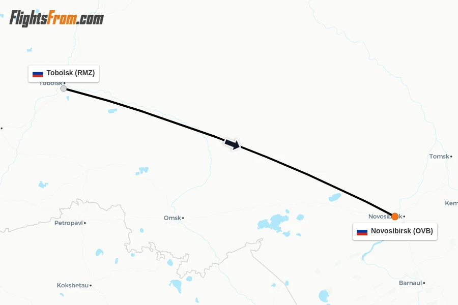 Flights from Tobolsk to Novosibirsk route map