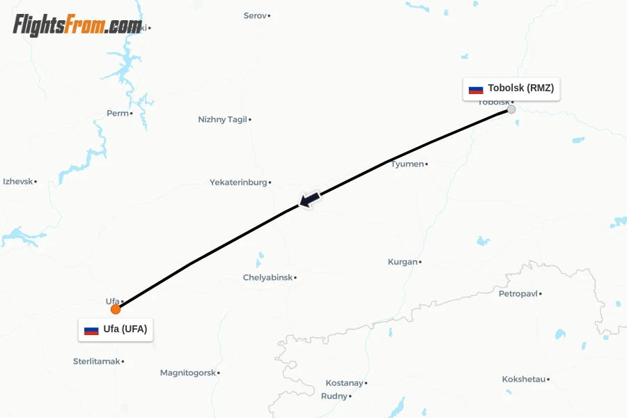 Flights from Tobolsk to Ufa route map