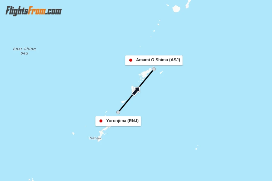 Flights from Yoronjima to Amami O Shima route map