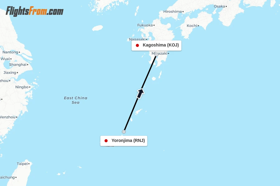 Flights from Yoronjima to Kagoshima route map