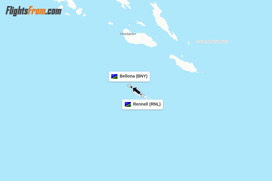 Flights from Rennell to Bellona route map