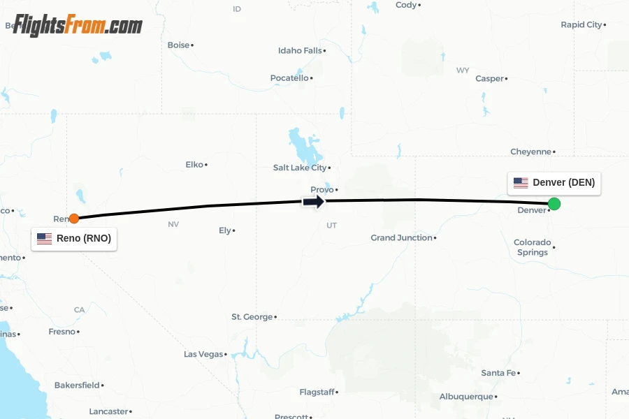 Flights from Reno to Denver route map