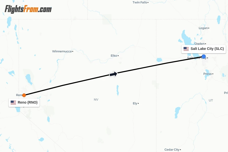 Flights from Reno to Salt Lake City route map