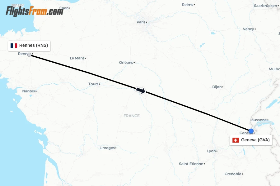 Flights from Rennes to Geneva route map