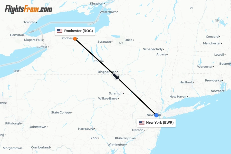 Flights from Rochester to New York route map