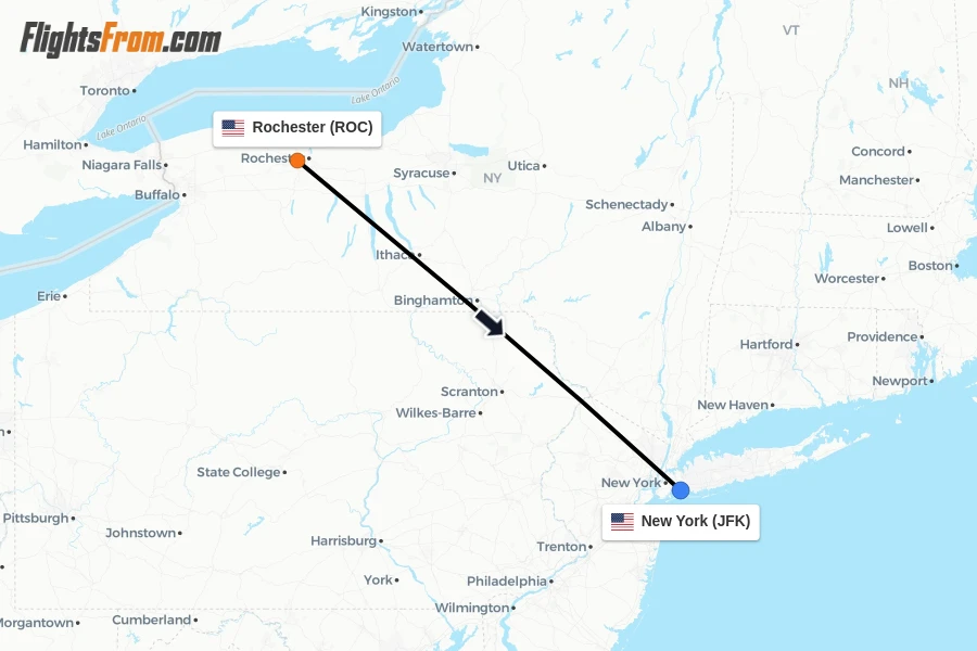 Flights from Rochester to New York route map