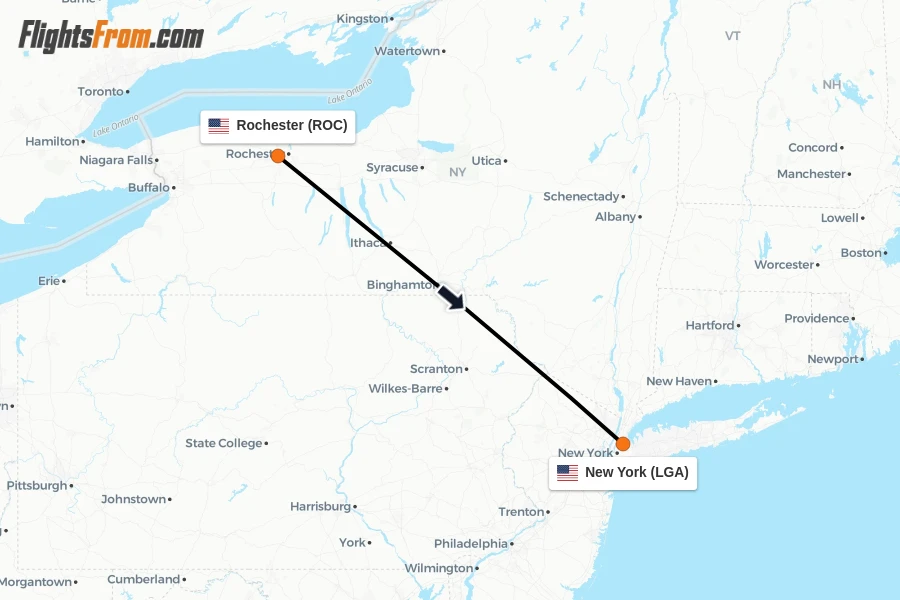 Flights from Rochester to New York route map