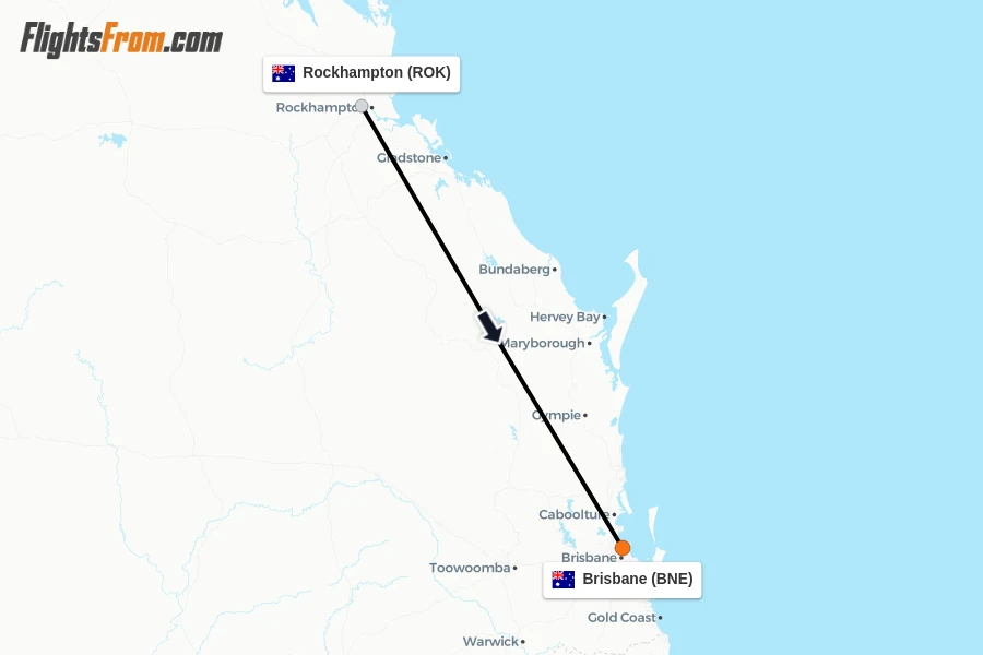Flights from Rockhampton to Brisbane route map