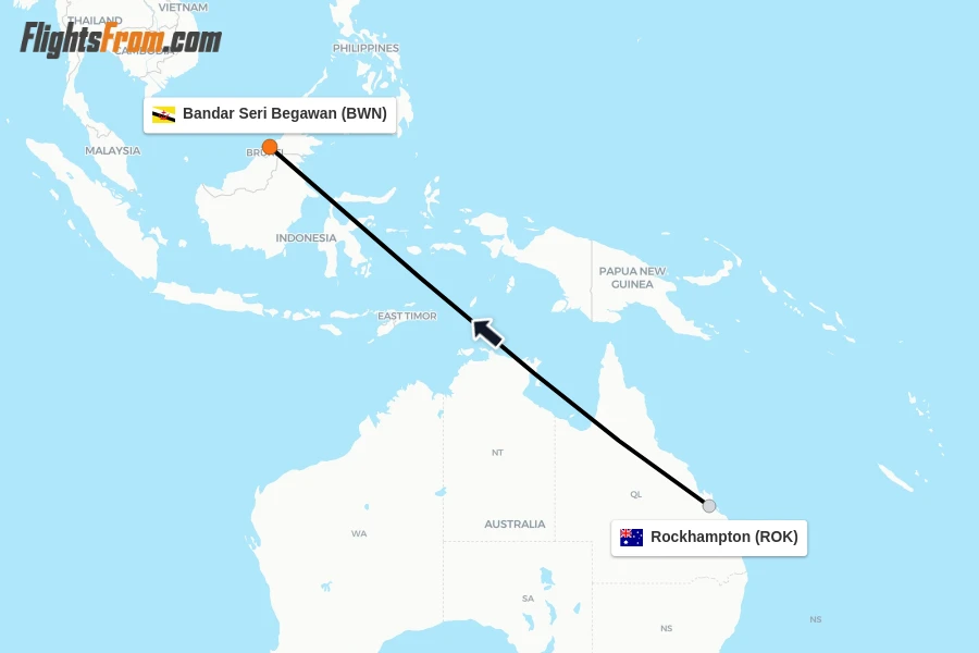 Flights from Rockhampton to Bandar Seri Begawan route map