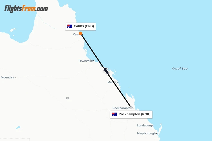 Flights from Rockhampton to Cairns route map